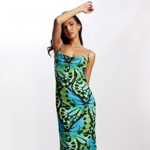 selling meshki ‘zoe’ cowl neck butterfly maxi dress